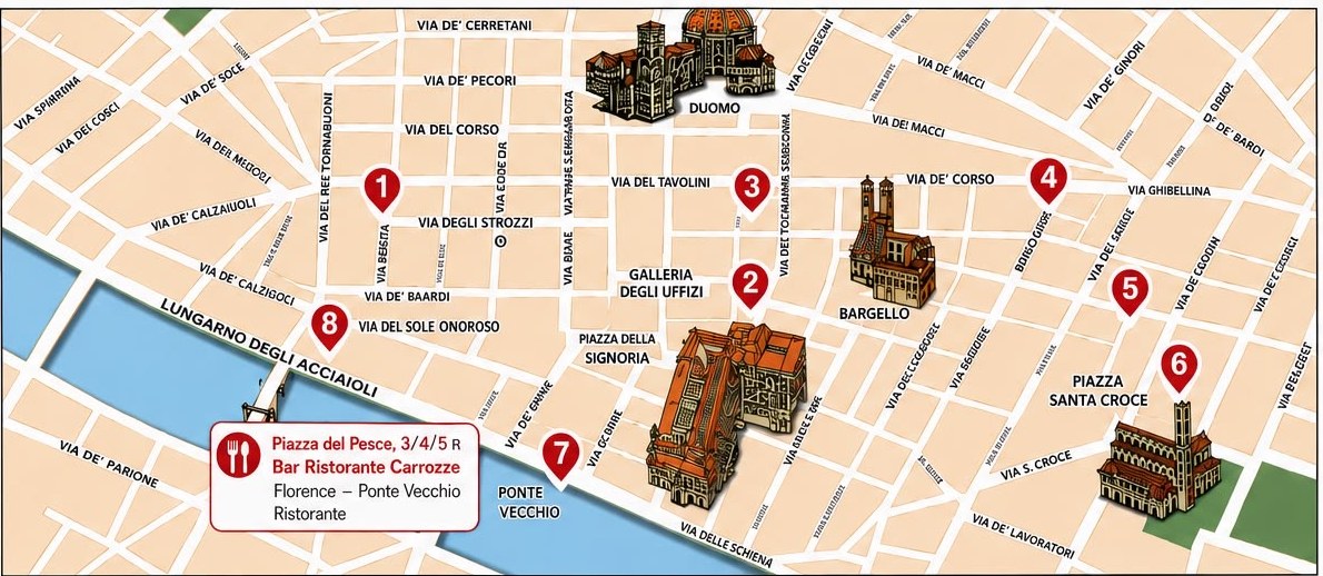 Mappa di Firenze con i negozi Bella Scarf
